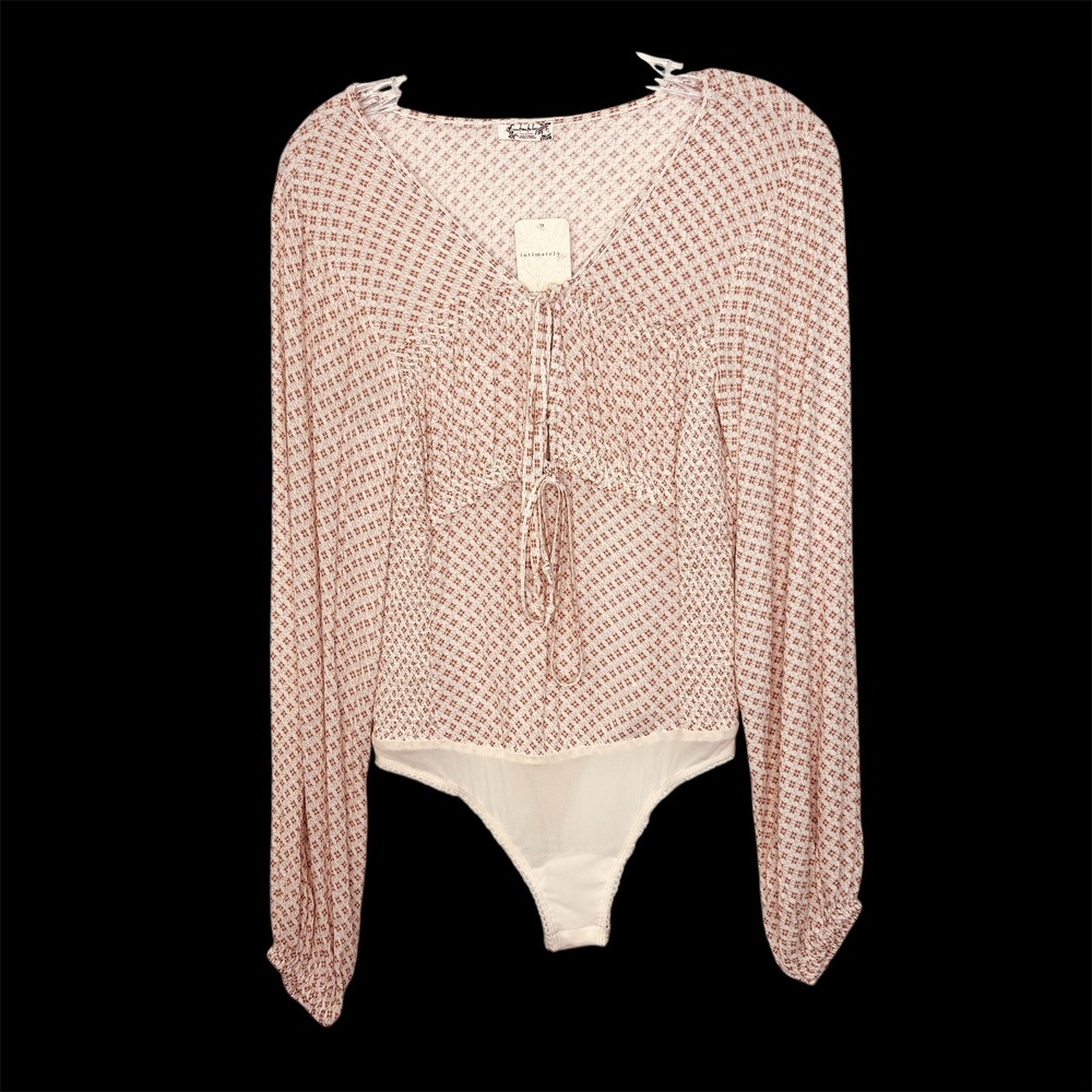 Intimately Free People Bodysuit Small Tie Front Bodice Boho Chic Cottage Casual
